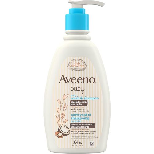 Aveeno Baby Daily Moisturizing Wash & Shampoo, Natural Coconut Scent, Shea Butter & Oat Extract, Body Wash, Hypoallergenic, 354-mL
