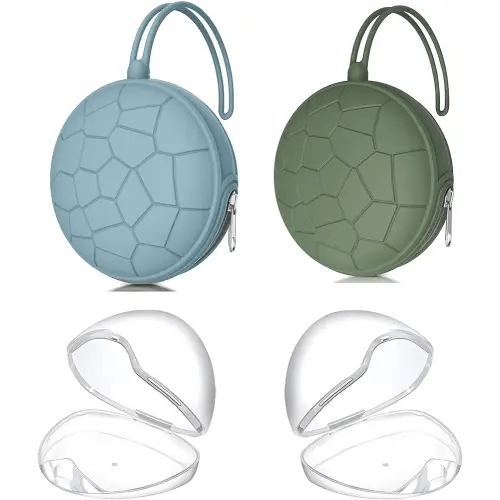 Smlpuame 4 Pack Pacifier Holder Case Set,2 Silicone Portable Pacifier Cover Pouch Bag for Diaper Bag Baby Carriage with 2 Transparent Pacifier Storage Container Box,Easy to Clean,Classic(Blue & Green)