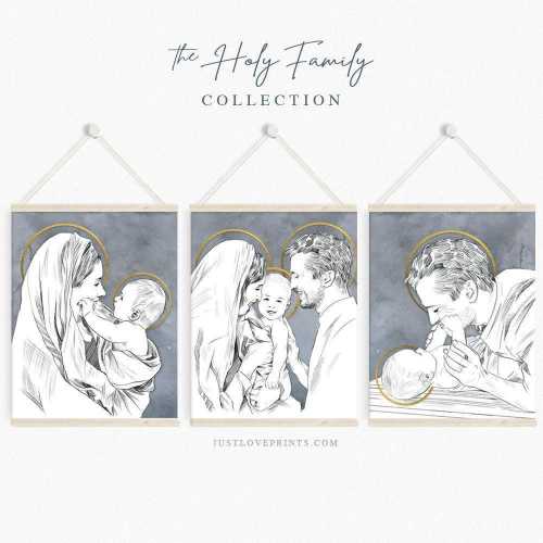 The Holy Family Collection of 3 Prints | Catholic Mom Gift | Catholic Godparent Gift | Catholic Baby Shower | Multiple Sizes