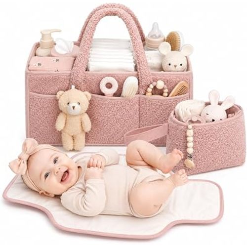 PeraBella Baby Diaper Caddy Organizer, Nursery Storage Baby Basket 3Pcs Set