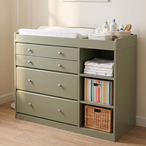 Baby Dresser with Changing Table Top, 47.2" Wx17.7 Dx36.2 H, Sage Green