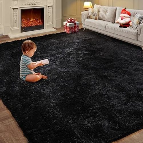 Super Soft Area Rugs for Living Room 5x7 Black, Fluffy Furry Shaggy Fuzzy Area Rug, Upgrade Anti-Skid Rectangular, High Pile Soft Throw Rug for Bedroom and Kids Room, Home Decor Aesthetic