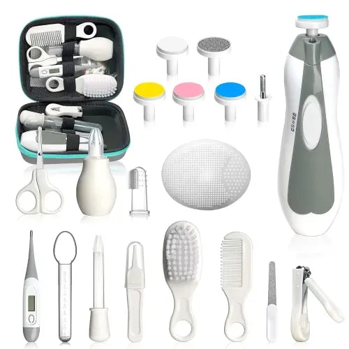 Baby Healthcare and Grooming Kit, Portable Baby Safety Care Set, Baby Essentials kit for Newborn (Grey White 20 in 1)