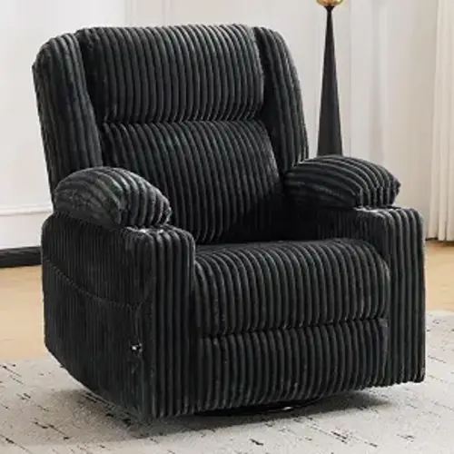 Power Recliner Chair with Massage and Heat, Oversized Swivel Rocker Recliner for Adults with Adjustable Headrest, Nursery Glider with Arm Storage and Cup Holder, Dark Grey