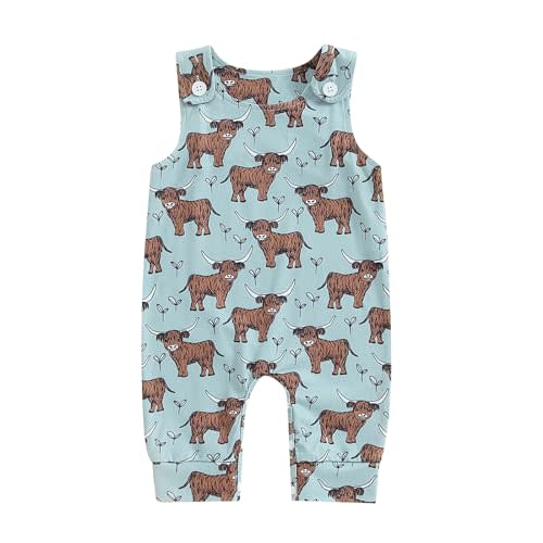 MAINESAKA Western Baby Boy Clothes Toddler Highland Cow Print Jumpsuit Romper Button Up Cowboy Overall Country Baby Stuff