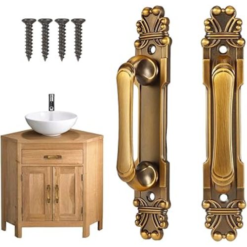 Watris Veiyi 2PCS Antique Door Pull Handle, Vintage Cabinet Door Handles, Metal Door Pulls Handle, Kitchen Door Handles for Cabinets (European Style)