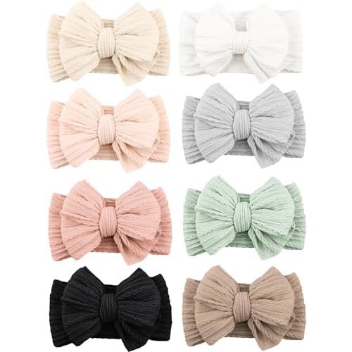 8 Pack Baby Girl Headbands with Bows, Soft Stretchy Nylon Bands