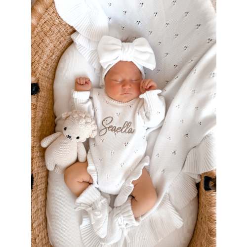 Personalised Baby Outfit Set | Pointelle Romper, Headband & Booties – Lula Little Ones