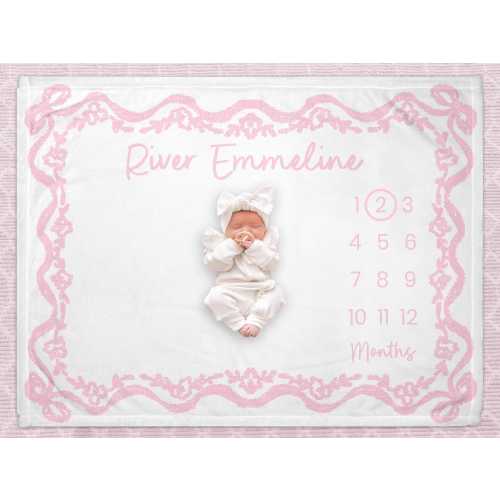 Bows Milestone Baby Blanket Girl:  Personalized Monthly Photo Prop
