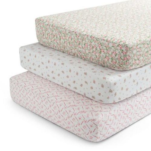 Delta Children 3pk Polyester Fitted Sheets for Standard Crib - Pink Floral