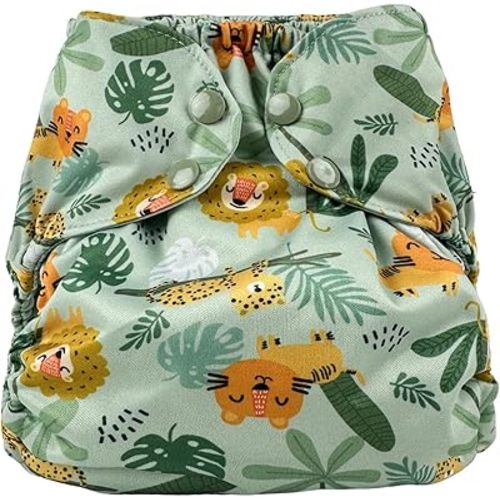 BISENKID Waterproof Cloth Diaper Cover Reusable Swim Diaper - Adjustable Outer Shell Over an Absorbent Inner Layer to Prevent Urine Blowouts - Outer Lion, Size 1 (7-17lbs)
