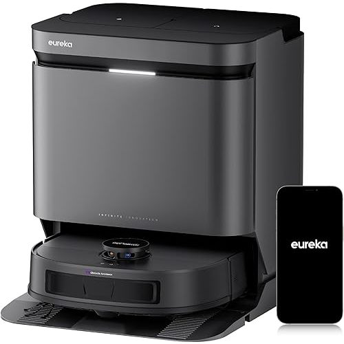 Eureka J15 Evo Ultra Self-Emptying Robot Vacuum Combo, 22,000 Pa Suction Auto Mop Lifting 131°F Hot Air Dry Scrub Extend Robotic Vacuum Cleaner