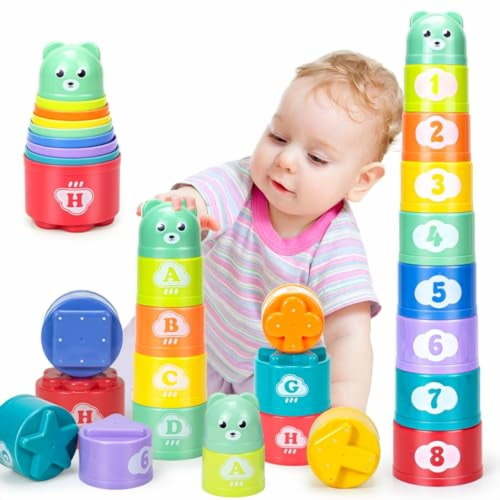 Stacking Cups Toys for Toddlers,Baby Toys Stacking Cups & Soft Blocks Teething Toy for Babies Montessori Educational or Bath Fun