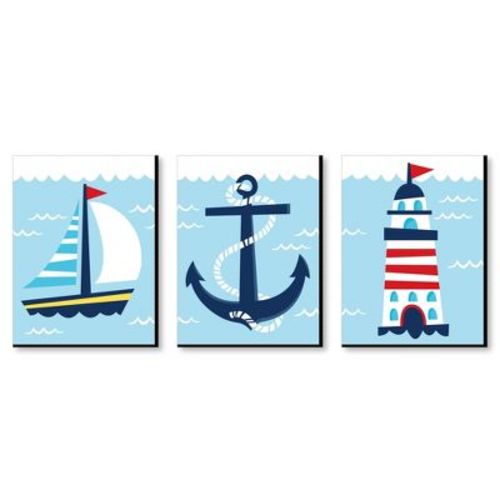 Big Dot of Happiness Lighthouse, Sailboat and Anchor - Boy Nursery Wall Art and Nautical Kids Room Decor &nbsp;- 7.5 x 10 inches - Set of 3 Prints