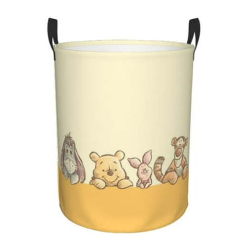 Winnie The Pooh Laundry Hamper with Handles, Foldable Waterproof Circular Basket, Kids Toys Dirty Clothes Storage Organizer Basket for Bedroom Bathroom Nursery Dorm Medium