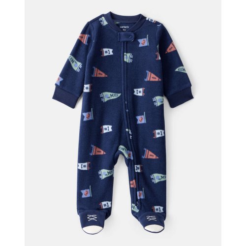 Baby Boy Sports Print Loose Fit Long-Sleeve Sleep & Play Pajamas - Navy Blue | Carter's
