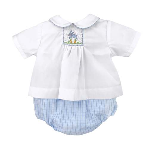 Diaper Set with Blue Easter Bunny Smocked Insert