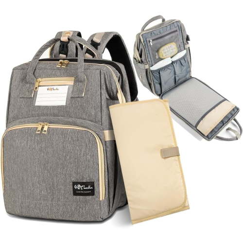 Happy Luoka Multifunction Baby Diaper Bag Backpack with Changing Pad for Boys Girls, Grey
