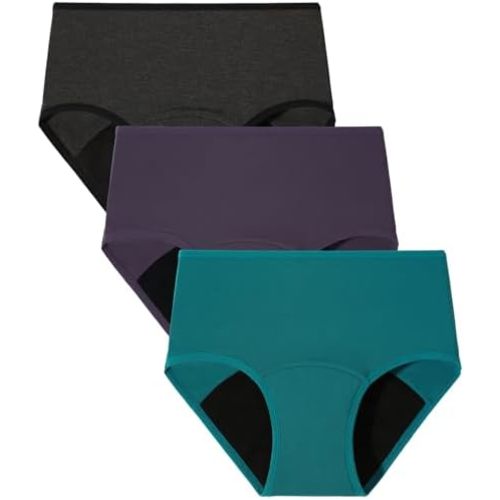 BAMBOO COOL Womens Period Underwear Absorbent Panties High Waisted Leakproof Postpartum Maternity Panties,3 Pack