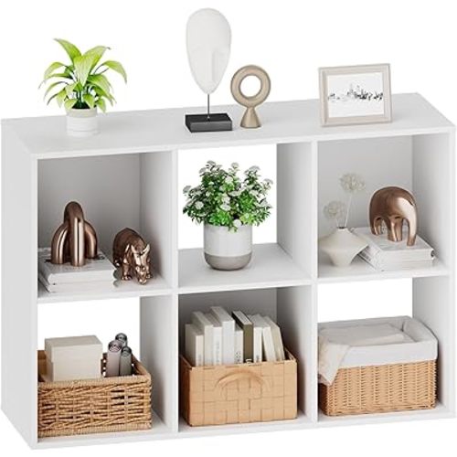Sweetcrispy 6 Cube Storage Organizer - Open Cube Bookshelf with 3 Removable Back Panels, Display Storage Bookcase for Living Room, Bedroom, Entrance Hall, Home Office,36" L×11.6" W×24" H, White