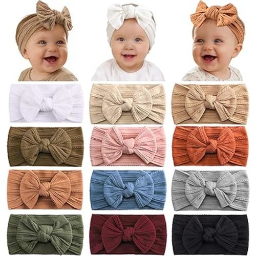 ALinmo 12PCS Baby Nylon Headbands Hairbands Hair Bow Elastics for Baby Girls Newborn Infant Toddlers Kids