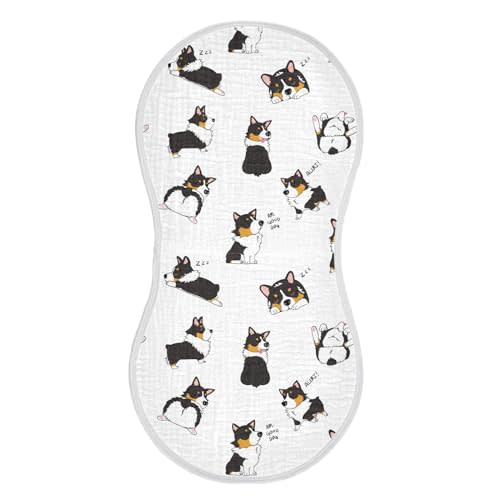 vvfelixl Muslin Burp Cloths Pembroke Welsh Corgi Tricolor Dog Seamless Pattern Baby Washcloths for Baby Girl Boys 2 Pack