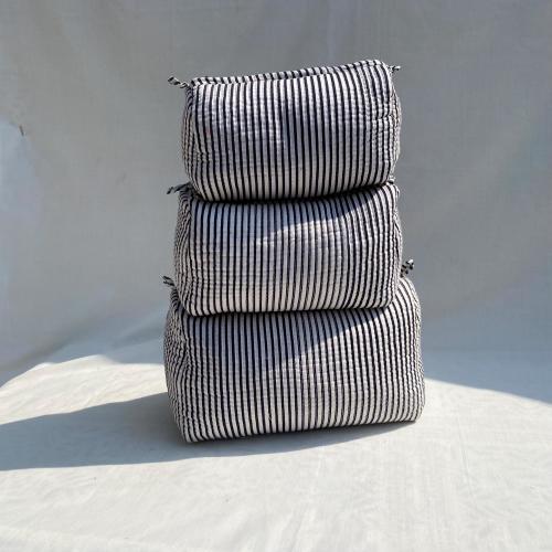 Handmade Quilted Cotton Toiletry Bags – Black and White Striped Travel Set