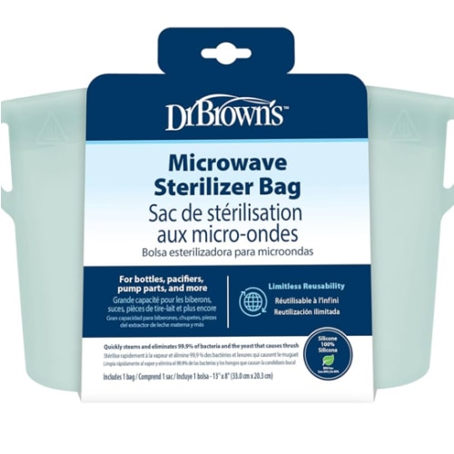 Dr. Brown's Microwave Steam Sterilizer Bag for Baby Bottles, Breast Pump Parts & Other Toddler Accessories, 100% Silicone, Reusable Sterilizing Bag
