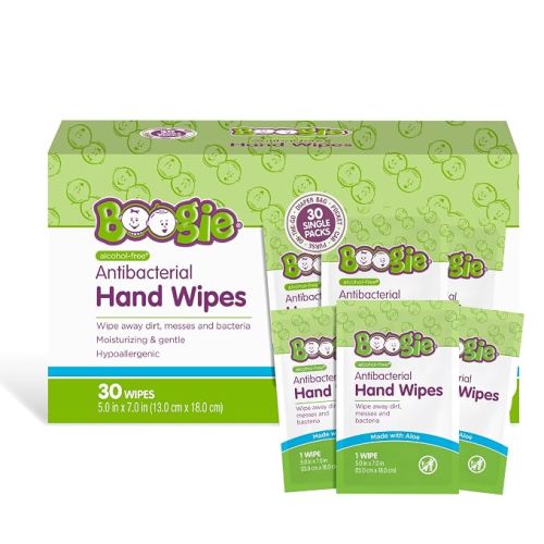 Boogie Antibacterial Hand Wipes - 30 Count | Hypoallergenic - Individually Wrapped - Travel and Diaper Bag Essential