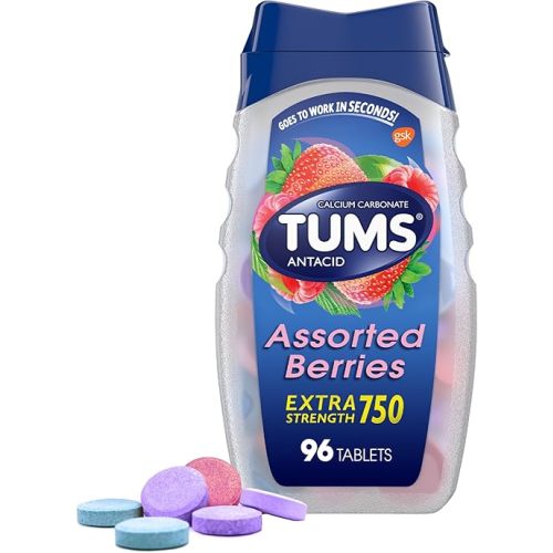 TUMS Extra Strength Assorted Berries Antacid Tablets for Heartburn Relief, 96 count