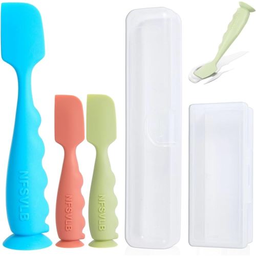 Baby Diaper Cream Spatula with Case,1 Large 2 Mini Diaper Spatula with 2 Case,Butt spatula Baby Diaper Cream Applicator, Soft Butt Paste Spatulas Diaper Rash spatulas with Cases Blue Green Red