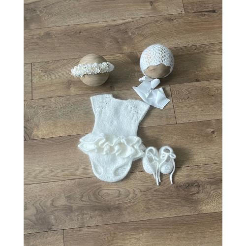 Knitted Angora Baby Romper: Ruffle Detail, Newborn Photo Prop