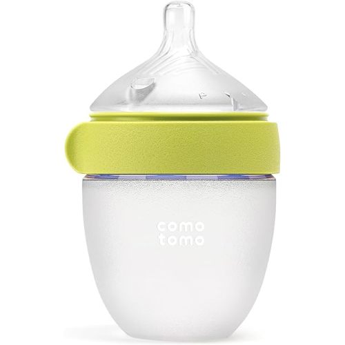 Comotomo Silicone Baby Bottle Gen 2 – 2026 Release (5oz) – True Slow-Flow Nipple for Newborn Feeding (0-3 Months) with Dual Anti Colic Vents for Breast to Bottle Transition, Green