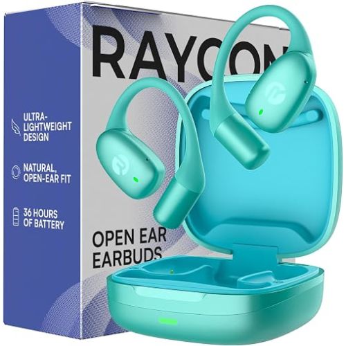 Raycon Essential Open Ear Earbuds – Open Ear Headphones, Earbuds Wireless Bluetooth, Sweat & Water-Resistant Earphones, Running Headphones with Ultra-Lightweight Design, 36 Hours Battery Life (Mint)