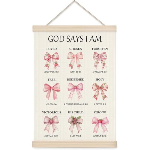 Pink Bow Christian Wall Hanging, Sweet Faith Verse Door Decor, Inspirational Christian Wall Sign Decor, Thoughtful Birthday, Baptism, Scripture Gift, Bible Verse Home Art for Girls Room or Nursery