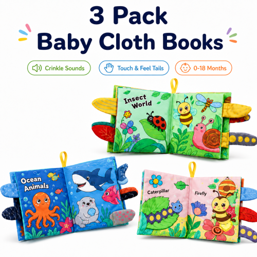Byseng 3 Pack Cloth Baby Book, Touch and Feel Infant Tummy Time Toy High Contrast Sensory, Baby Book Gifts for Boy Girl 0-18 Months