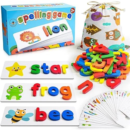 BEESTECH Alphabet ABC Learning Educational Toys for 3 4 5 Years Old Boys Girls, Wooden Puzzle Flash Cards Preschool Activity Letter Matching Games for Kids Toddlers