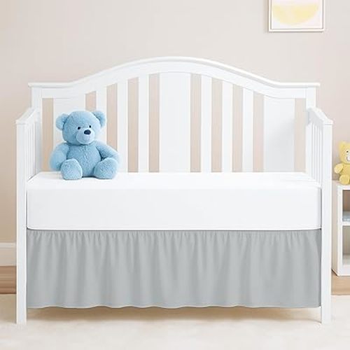 Light Grey Crib Bed Skirt, Perfect for Nursery Crib for Boys & Girls with a 14" Drop and Size 28"x 52"