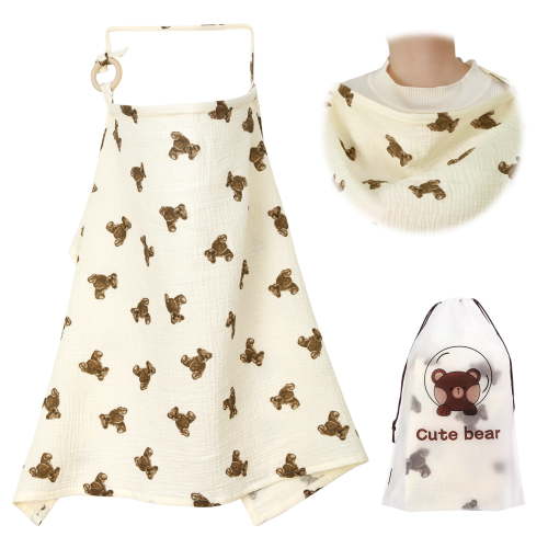 KABOER Muslin Nursing Cover for Breastfeeding, Soft Breathable, 39.37" x 23.62" Lightweight Nursing Cover with Adjustable Strap and Arch Neckline, Includes Storage Bag