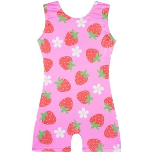 EQSJIU Gymnastics Leotards with Shorts for Girls Unicorn Rainbow Balloon Flower Sparkly Gradient Colors Biketard 1-10 Years
