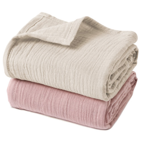 Gllquen Baby Muslin Cotton Swaddle Blankets for Newborn Infant Boys Girls 2-Pack 38'' x 40", Peach