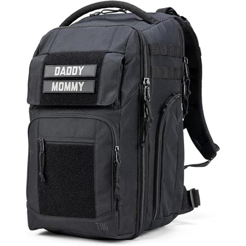 Tactical Baby Gear Everyday Tactical Diaper Bag Backpack for Dads – Includes Changing Mat, Stroller Straps, Built-In Wipes & Cooler Pouch (Black Everyday)