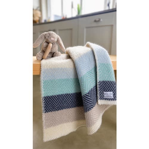 Pure New Wool Baby Blanket Gift Set: Rainbow Stripe, UK Made and art print