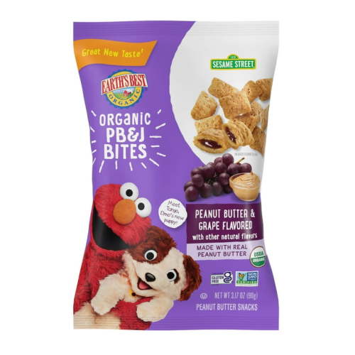 Earth's Best Organic Peanut Butter Grape PB&J Bites Toddler Baby Snack, 3.17 oz Bag