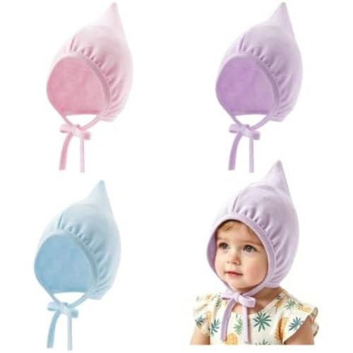 Newborn Baby Hospital Hat Soft Cotton Infant Pointed Hat with Adjustable Tie Cute Beanie Cap for Baby Boys Girls