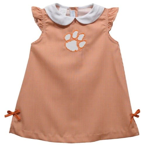 Infant Girls Vive La Fete Orange Clemson Tigers Mini Check Pattern A-Line Dress