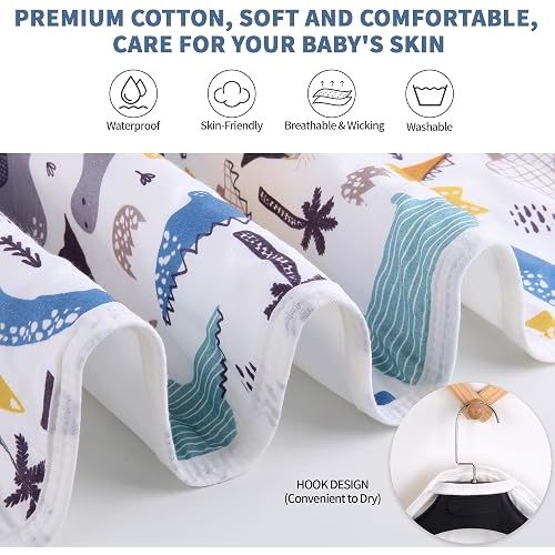 Bnditeu Baby Changing Pad, Diaper Changing Mat for Dresser, Changing Table, Travel, 100% Cotton Surface, Breathable & Waterproof, Shower Gift for Newborn Boys, Extra Large 24" x 30" Blue Dinosaur