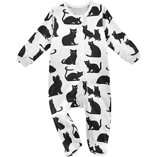 Cute Black Cats Baby Sleeper Pjs Cotton One-piece Footie Zip Up Jumpsuit Snug Fit Pajamas 3-24M