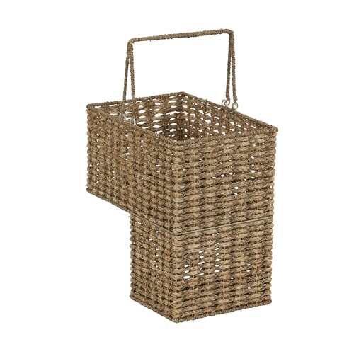 Household Essentials Wicker Stair Basket, Wicker Step Organizer with Handles, Use to Collect and Transport Items from Floor to Floor