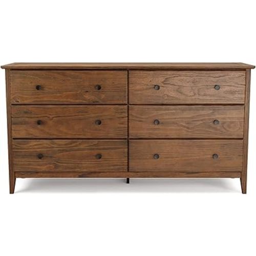 Grain Wood Furniture Greenport 6-Drawer Bedroom Dresser, Solid Wood with a Brushed Walnut Finish